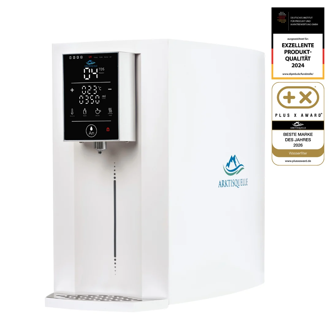 Arktisquelle Wasserfilter in Weiß – Auftischgerät mit Display